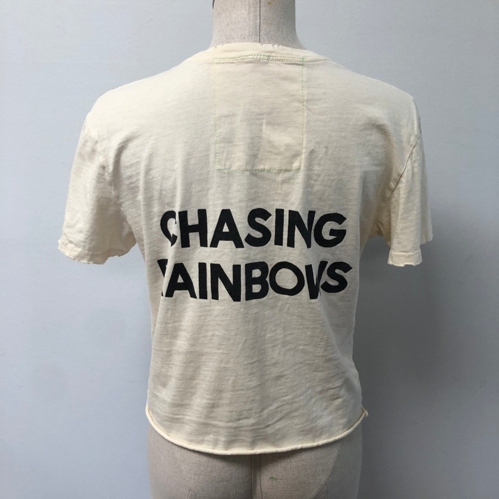 Aviator Nation T Shirt Womens S Cream Chasing Rainbows Graphic Distressed - Picture 5 of 9